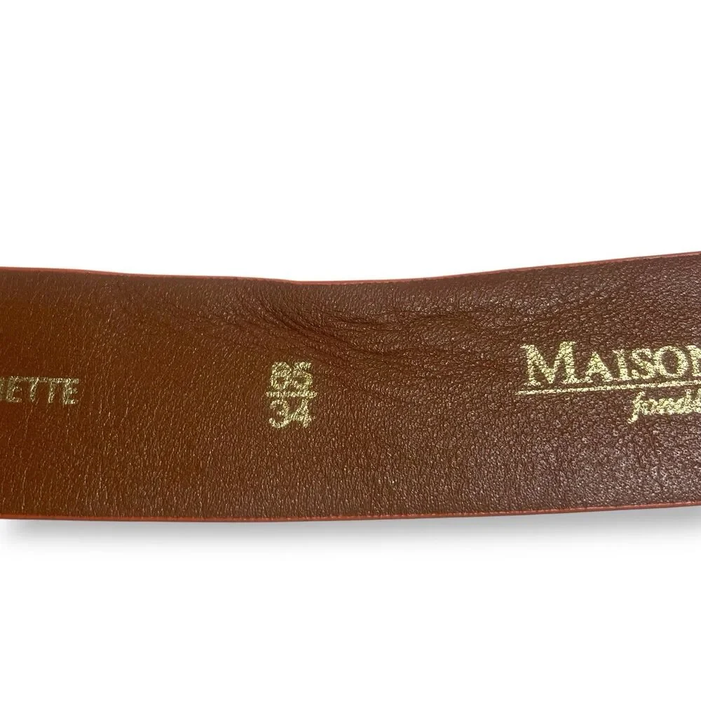 Maison Boinet Double Prong Belt Brown Orange Genuine Leather Women Size 85/34
